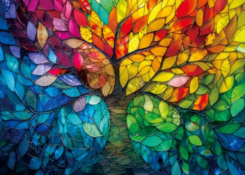 Buntglas-Puzzle Baum des Lebens für Erwachsene, 1000 Teile, hartes herausforderndes Baum-Puzzle, buntes Regenbogen-Mosaik-Puzzle von BBOLDIN