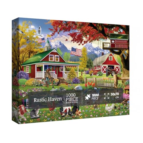 Country Farm Landschaft Puzzle 1000 Teile für Erwachsene Scheunen Tier Blume Puzzle See Berg Szene Puzzles von BBOLDIN