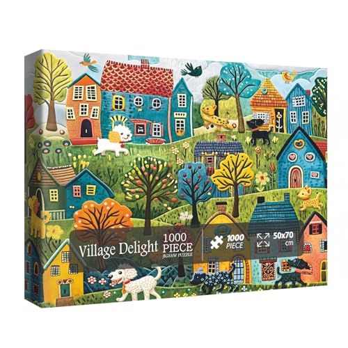 Cute Dog City Puzzles für Erwachsene 1000 Teile Lustige Tier Blume Puzzles Vogel Floral Art Puzzles von BBOLDIN