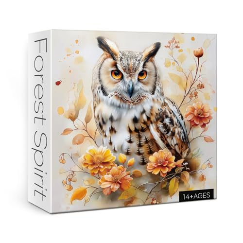 Eule Vogel Puzzle für Erwachsene, 1000 Teile, Blumen-Tier-Puzzle, Herbstblumen-Aquarell-Malpuzzle von BBOLDIN