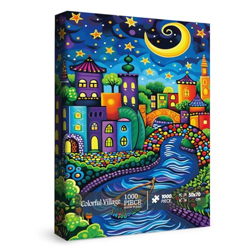 Fantasy Houses Scenic Puzzles für Erwachsene, 1000 Teile, Mystery Beautiful Art Puzzles, Pretty Colorful Night Puzzles von BBOLDIN