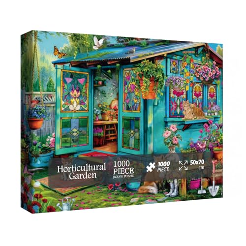 Gartenblumenpuzzle 1000 Teile für Erwachsene, Pflanzengarten-Puzzles, Frühlingsvogel Katzenpuzzle von BBOLDIN