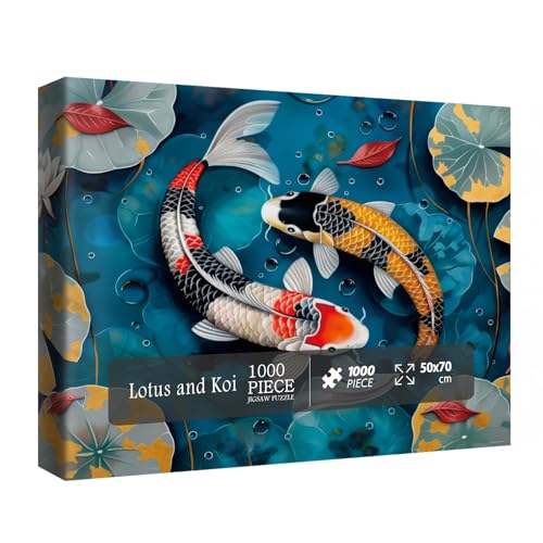 Herbst Fisch Puzzles für Erwachsene 1000 Teile, Herbst Natur Kunst Puzzles, Blume Lotus Teich Puzzles von BBOLDIN