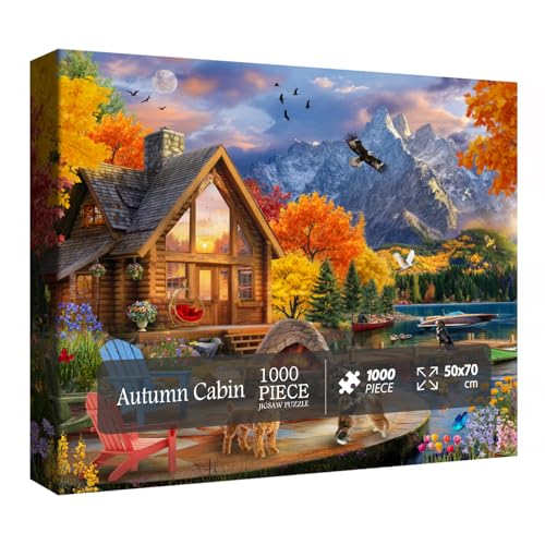 Herbst-Landschaftspuzzle für Erwachsene, 1000 Teile, Natur, bunt, gemütlich, Puzzle, Katze, Welpe, Blume, Vogel von BBOLDIN