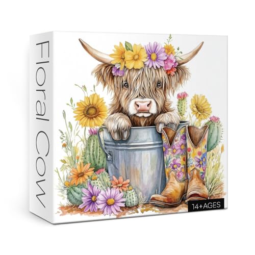 Highland Cow Sonnenblumen-Puzzle für Erwachsene, 1000 Teile, niedliches Tierblumen-Puzzle, buntes Kaktus-Blumen-Puzzle Highland Cow Sonnenblumen-Puzzle für Erwachsene, 1000 Teile, niedliches Tierblumen-Puzzle, buntes Kaktus-Blumen-Puzzle von BBOLDIN