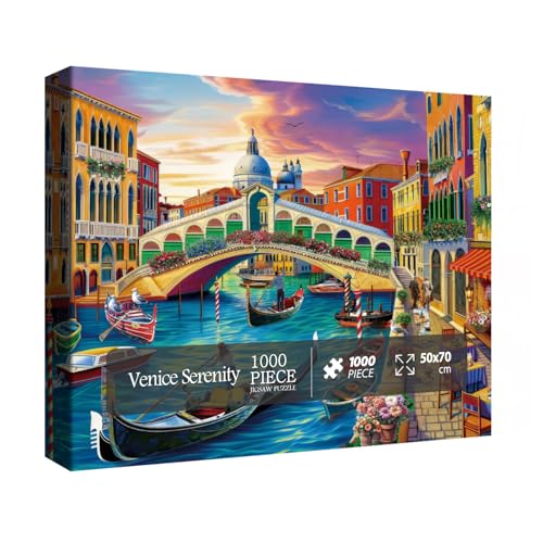 Italien Venedig Landschaft Puzzle 1000 Teile für Erwachsene Europa Wasserstadt Puzzle Sonnenuntergang Café Puzzle Reise Puzzle von BBOLDIN