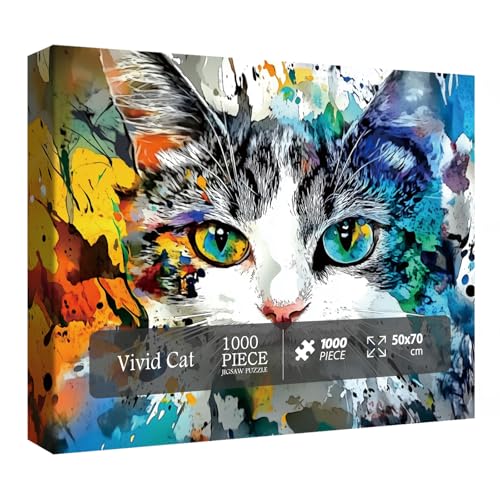 Katzenpuzzle für Erwachsene, 1000 Teile, Fantasie-Kunst-Jisaw-Puzzle, niedliches buntes Malpuzzle von BBOLDIN