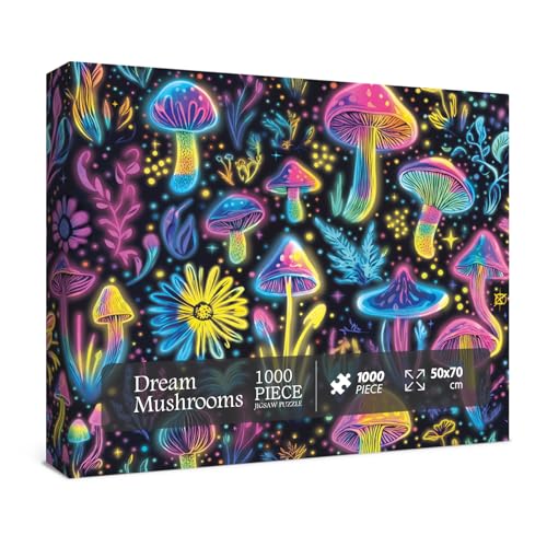 Leuchtende Pilz-Puzzles für Erwachsene, 1000 Teile, bunte Pflanzenkunst-Puzzles, schöne ästhetische, ästhetische, unmögliche harte Puzzles für Dekoration von BBOLDIN