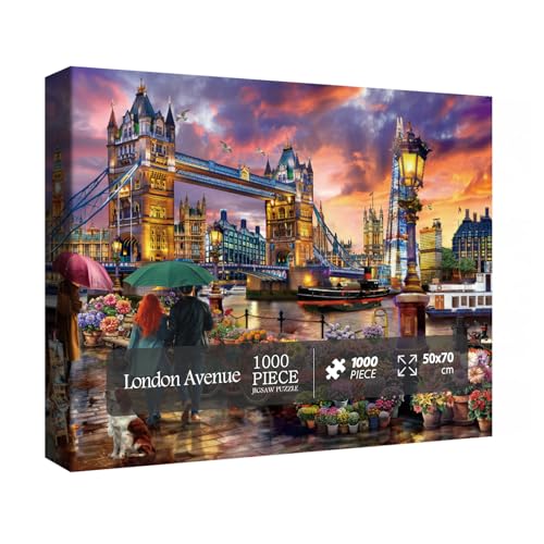 London Sonnenuntergang Landschaft Puzzle 1000 Teile für Erwachsene, Europa Stadt Reise Puzzle, Blumenboot Scenic Puzzle für Wohnkultur von BBOLDIN