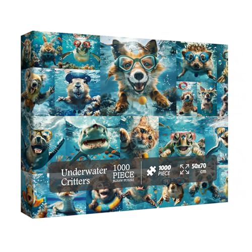 Lustiges Unterwasser-Tierpuzzle für Erwachsene 1000 Teile, Ozean-Tiere Collage Puzzle, Silly Sea Turtle Dog Puzzle Family Challenging Puzzle von BBOLDIN