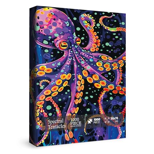 Magic Ocean Octopus Puzzle für Erwachsene, 1000 Teile, Tiefsee-Tier-Puzzle, buntes Kunst-Puzzle, Regenbogen-leuchtende, herausfordernde Puzzles von BBOLDIN