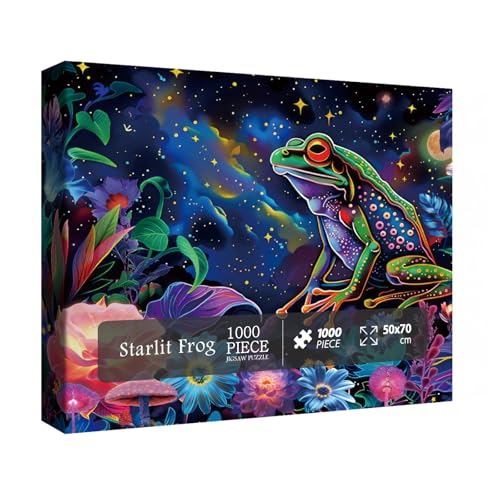 Magische Frosch-Puzzles für Erwachsene, 1000 Teile, buntes Pflanzenblumen-Puzzle, Sternennacht-Puzzle, Regenbogen-leuchtend, herausfordernde Puzzles von BBOLDIN