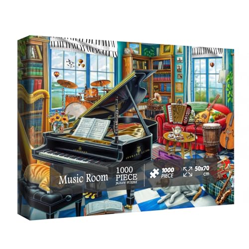 Musikzimmer Puzzles für Erwachsene 1000 Teile Hübsche Musikkunst Puzzles Lustige Katze Hund Puzzles von BBOLDIN