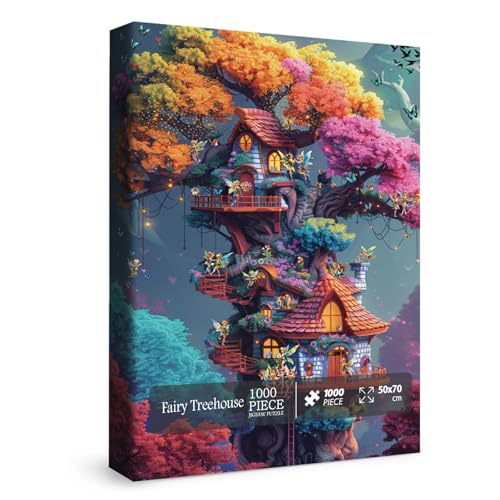 Mystery Fairy Treehouse Puzzles für Erwachsene 1000 Teile, Fantasy Bird Flower Jigsaw Puzzles, Schmetterling Floral Art Puzzles von BBOLDIN