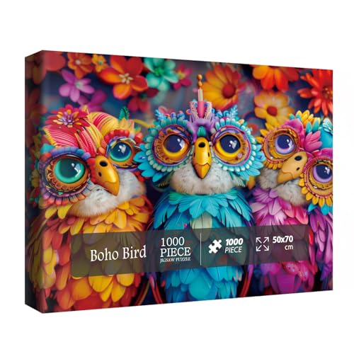 Niedliche Vogel-Puzzles für Erwachsene, 1000 Teile, lustige bunte Tier-Puzzles, coole Eulen-Blumen-Puzzles von BBOLDIN