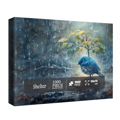 Niedliche blaue Vogelpuzzles für Erwachsene 1000 Teile, Natur Herbst Blatt Puzzles, Tier Herbst Kunst Puzzles von BBOLDIN