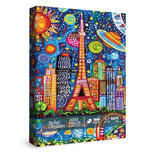 Paris Stadtbild Puzzle für Erwachsene, 1000 Teile, bunte Sternennacht, Puzzle, Häuser, Fantasy-Eiffelturm-Landschaftspuzzle von BBOLDIN