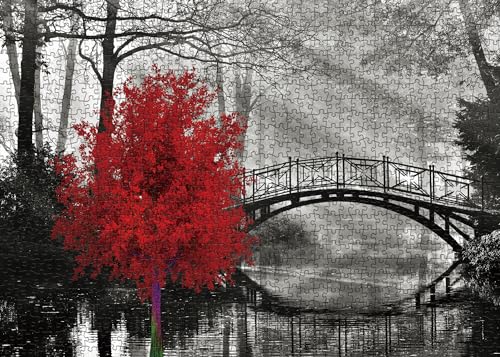 Scarlet Solitude Klassische Puzzles für Erwachsene 1000 Teile, Schwarze und Weiße Brücke und Roter Baum Puzzles, Wandkunst Puzzles für Erwachsene Geschenke Scarlet Solitude Klassische Puzzles für Erwachsene 1000 Teile, Schwarze und Weiße Brücke und Roter Baum Puzzles, Wandkunst Puzzles für Erwachsene Geschenke von BBOLDIN