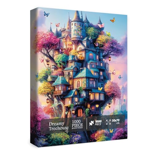 Schmetterling-Baumhaus-Puzzle für Erwachsene, 1000 Teile, Fantasie-Katstel-Puzzle, buntes Pflanzenhaus-Baum-Puzzle von BBOLDIN