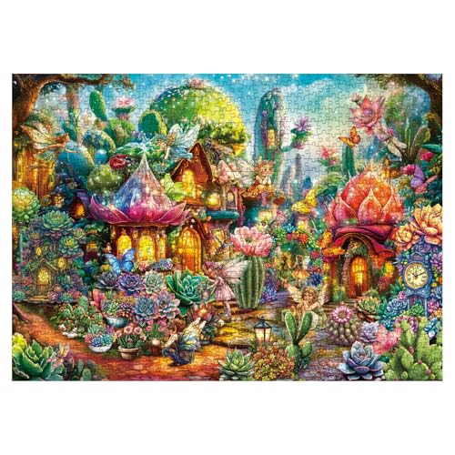 Sukkulentenkaktus-Puzzle für Erwachsene, 1000 Teile, Fantasie-Puzzle, buntes Pflanzen-Puzzle, Schmetterling-Fanirie, Insekten, Zimmerpflanzen-Puzzle von BBOLDIN