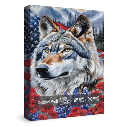 Vereinigte Staaten Flagge Wolf Puzzles 1000 Teile für Erwachsene USA Patriotischer Glaube Puzzle Blume Berg Puzzle von BBOLDIN