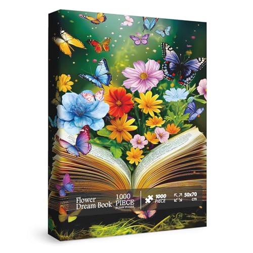 Vintage-Blumenbuch-Puzzle für Erwachsene, 1000 Teile, magisches Retro-Wildblumen-Puzzle, buntes Schmetterlings-Blumenpuzzle als Heimdekoration von BBOLDIN