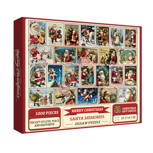 Vintage Christmas Stamp Puzzles for Adults 1000 Pieces Winter Santa Claus Jigsaw Puzzle, Xmas Holiday Collage Puzzles As Christmas Decorations von BBOLDIN