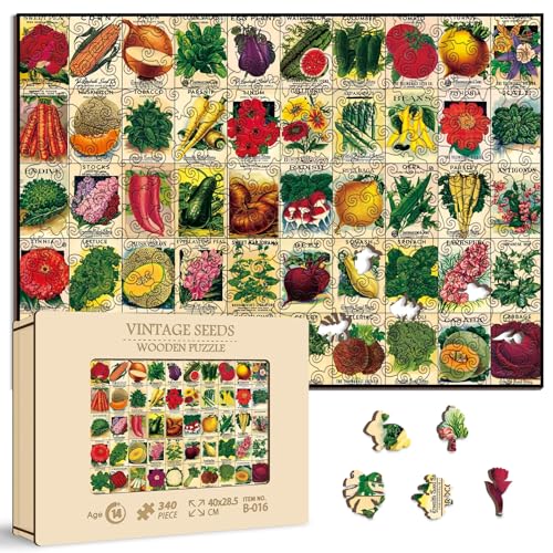 Vintage Pflanze Holzpuzzles 340 Teile für Erwachsene, Gartenpuzzle Obst, Blume Holz Puzzle von Erbstücksamen von BBOLDIN