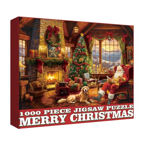 Weihnachten Cozy Cabin Puzzle für Erwachsene 1000 Teile Urlaub Weihnachtsmann Hund Puzzle Winter Kamin Begleiter Puzzle von BBOLDIN