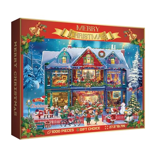 Weihnachten Hütte Puzzle 1000 Teile für Erwachsene, Urlaub Winter Landschaft Puzzles, Weihnachtsmann Schneemann Puzzle von BBOLDIN