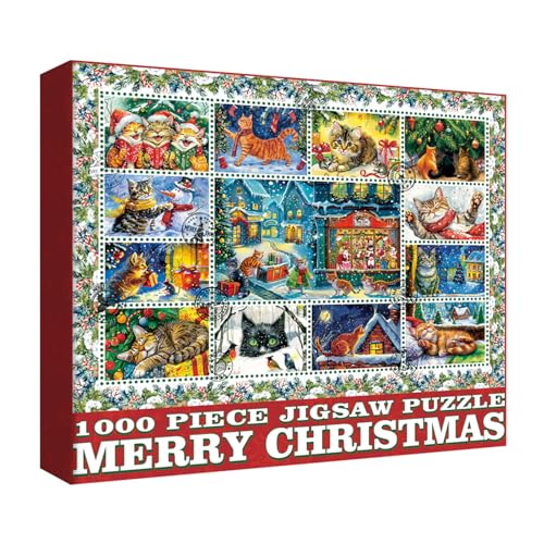 Weihnachten Katze Puzzle für Erwachsene 1000 Teile Niedliche Feiertagspuzzles Lustige Weihnachtskatze Poststempelpuzzle von BBOLDIN