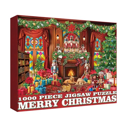 Weihnachten Zimmer Puzzles für Erwachsene 1000 Teile, Weihnachten Urlaub Puzzle Kamin Hund Weihnachtsbaum Szene Puzzle Lustige Winterurlaub Xmas Nussknacker Puzzles von BBOLDIN