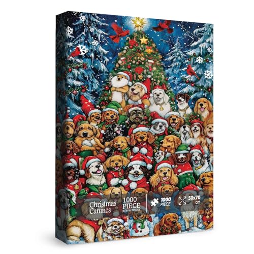 Weihnachtshunde-Puzzles für Erwachsene 1000 Teile, Winterurlaub Lustige Puzzles, Welpe Niedliche Kunstpuzzles von BBOLDIN