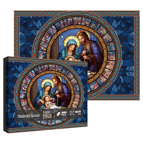 Weihnachtskrippe aus getöntem Glas für Erwachsene, 1000 Teile, christliche Kunst, Jesus, religiöse Puzzle, religiöses Puzzle, Heimdekoration von BBOLDIN