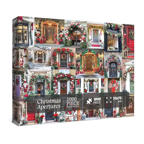 Weihnachtspuzzle für Erwachsene, 1000-teiliges Puzzle, bunte Türen, Fenster, Kunst-Puzzle, Winterurlaub-Collage-Puzzles als Heimdekoration von BBOLDIN