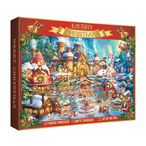 Weihnachtsschloss Puzzle für Erwachsene 1000 Teile Fantasie Winterurlaub Puzzle Niedliche Katze Welpe Tier Weihnachtsmann Schneemann Puzzle von BBOLDIN