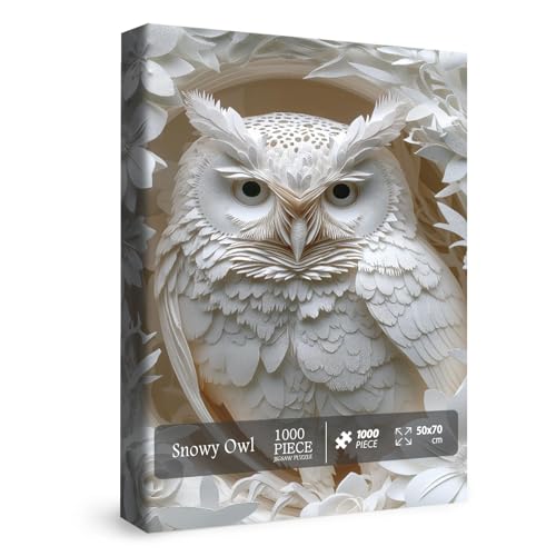 Weiße Eule Puzzles 1000 Teile für Erwachsene, 3D Vogel Papierschnitt Kunst Jigsaw Puzzle Dschungel Tier, Herausfordernde Puzzles Hartpuzzle für Familiendekorationen von BBOLDIN