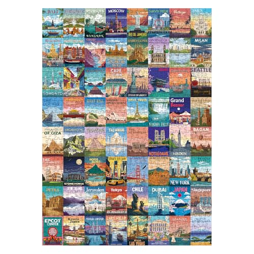 World Landmarks Travel Puzzle 1000 Pieces for Adult, Nature Landscape Art Jigsaw Puzzle New York Paris Scenic, Travel City Beach Scenery Poster Puzzle von BBOLDIN