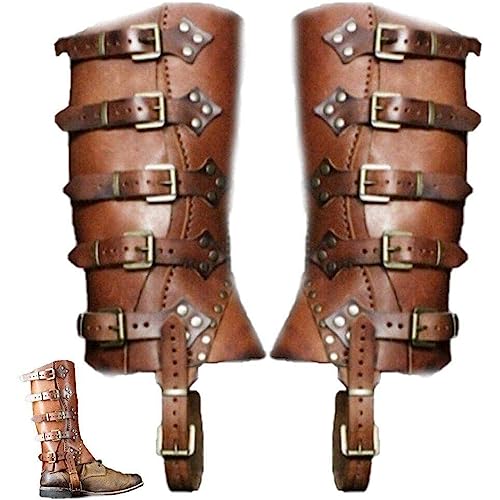 BBSITG Mittelalterliche Lederstiefel, verstellbare Retro-Bein-Retro-Leder-Bein-Rüstung, Wikinger-Ritter-Kostüm, Riemen, Puttees PU-Leder, mittelalterliche Lederstiefel, Nachstellzubehör für Männer und von BBTISG