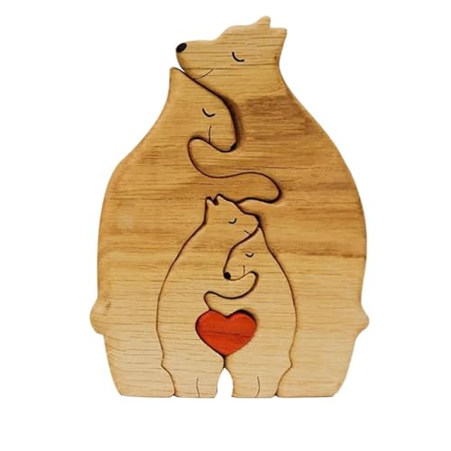 Personalisiertes Holzbär-Puzzle, Holzbär-Familienfiguren, Zuhause, Tisch, Buchregal, Dekoration, Holzschnitzerei-Ornamente (4) von BBTISG