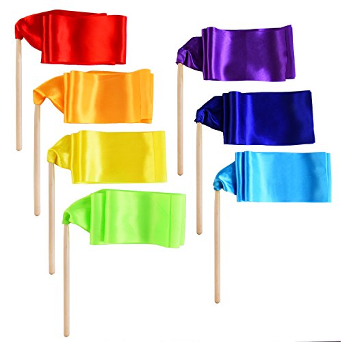 7 Stück Tanzband Stick Ribbon Gym Bänder Tanzen Streamer Twirling Ribbon mit Holz Zauberstab, 7 Farben von BBTO