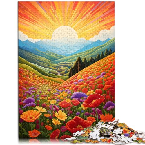 Puzzle Berge und Wildblumen bei Sonnenuntergang, Puzzle 1000 Teile, 50 x 75 cm, Holzpuzzle für Erwachsene und Kinder ab 14 Jahren, Spielzeug, Denkspiel von BBVNFLIR