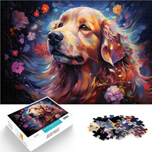 Puzzle Golden Retriever Farbe Psychedelic Puzzle 1000 Teile für Erwachsene und Kinder 50x75cm Holzpuzzle für Kinder ab 14 Jahren Lernspielzeug von BBVNFLIR