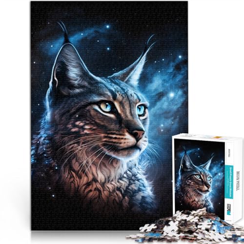 Puzzle Luchs Tier Galaxie Puzzle 1000 Teile 50x75cm Holzpuzzle Spaß für Teenager zu Hause Aktivitäten, Geburtstagsgeschenk, Reisegeschenke, von BBVNFLIR