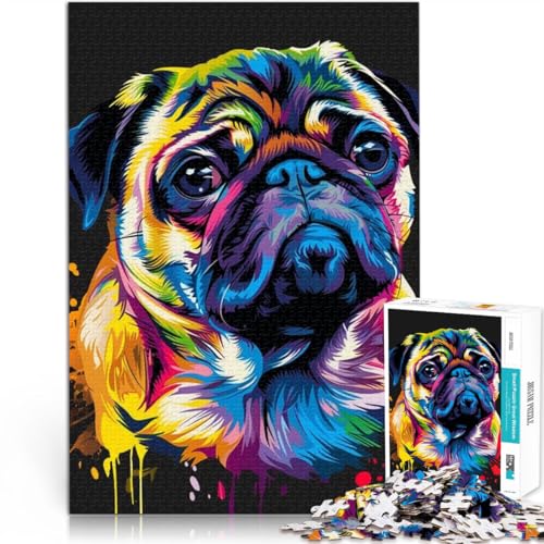 Puzzle Mops-Hundekunst für Erwachsene, 1000 Teile, 50 x 75 cm, Holzpuzzle für Erwachsene und Kinder, anspruchsvoll, Aber unterhaltsam und humorvoll von BBVNFLIR