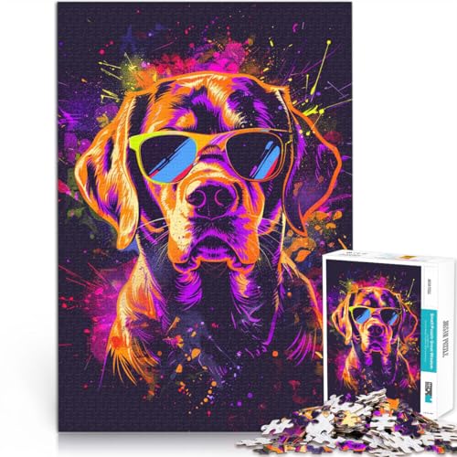 Puzzle Neon Beagle mit Sonnenbrille 1000 Teile Puzzle für Erwachsene 50x75cm Holzpuzzle Geeignet für Erwachsene und Jugendliche ab 14 Jahren Tolle Geschenke für Weihnachten von BBVNFLIR