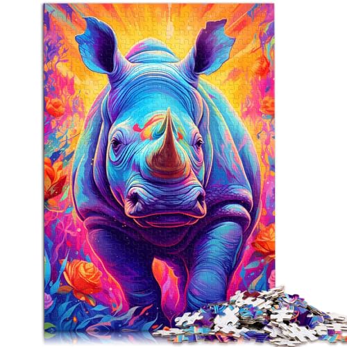 Puzzle Neon-Nashorn, 1000 Teile, 50 x 75 cm, Holzpuzzle, Lernspiele für Teenager und Kinder, Heimdekorationspuzzle. von BBVNFLIR