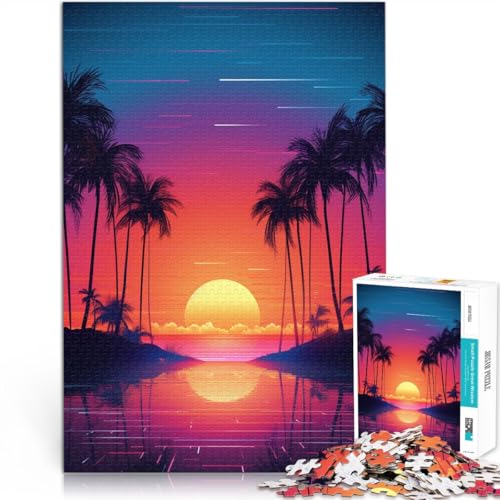 Puzzle Neon-Sonnenuntergang, 1000-teiliges Puzzle, Lernspiele, 50 x 75 cm, Holzpuzzle für Erwachsene und Kinder ab 14 Jahren, Spielzeug-Wanddekoration von BBVNFLIR