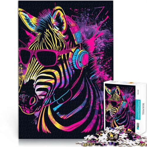 Puzzle Zebra mit Kopfhörern 1000 Teile Puzzle 50x75cm Holzpuzzle Geeignet für Erwachsene und Kinder ab 14 Jahren Spielzeug Wanddekoration von BBVNFLIR