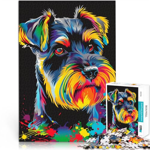 Puzzle Zwergschnauzer DJ Neon 1000 Teile Puzzle für Erwachsene 50x75cm Holzpuzzle geeignet für Erwachsene Spielspielzeug für Erwachsene Familienpuzzle Geschenk von BBVNFLIR